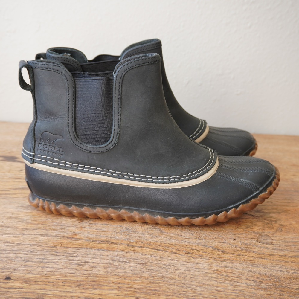 Sorel Women's Size 8 Black Rain Ankle Boots Out N About Chelsea Waterproof Duck